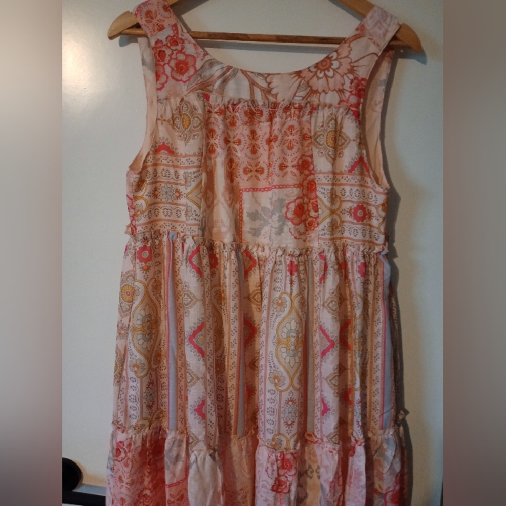 Davi & Dani Pink Coral Patterned Sleeveless Maxi Dress with Lining Size Medium - Picture 4 of 14
